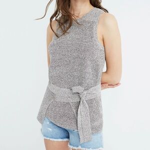 Madewell Tie Wrap Sweater Tank Top Marled Knit Black White Size M Attached Sash